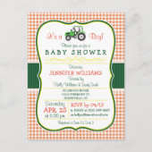 Groene Boerderij Tractor Boy Baby shower Uitnodigi Uitnodiging Briefkaart (Voorkant)