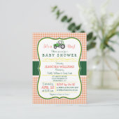 Groene Boerderij Tractor Boy Baby shower Uitnodigi Uitnodiging Briefkaart (Staand voorkant)