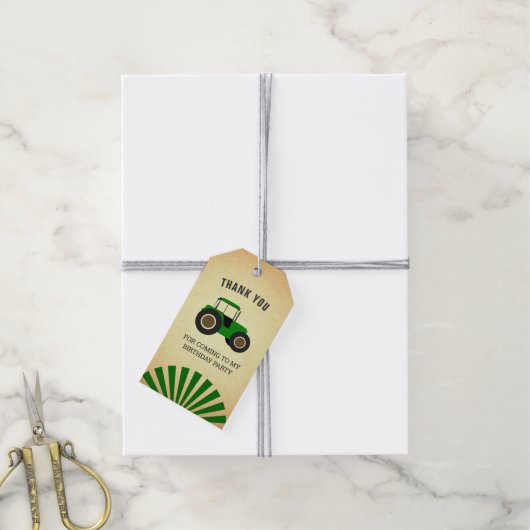 Groene Boerderij tractor kinderen Birthday Party Cadeaulabel (Met Touw)
