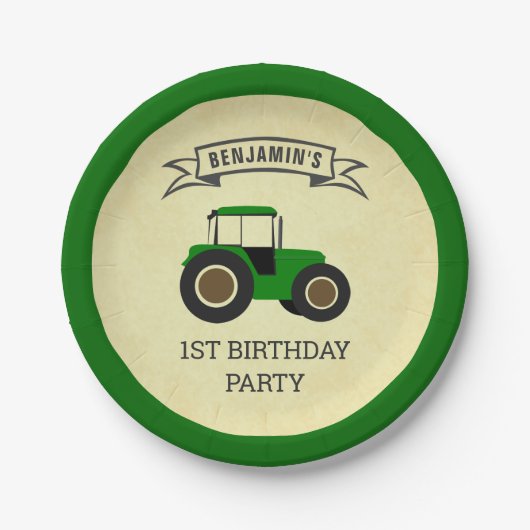 Groene Boerderij tractor kinderen Birthday Party Papieren Bordje (Voorkant)