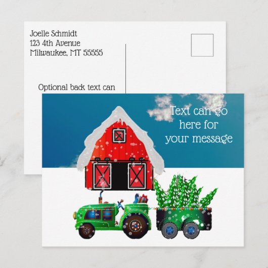 Groene Boerderij Tractor Red Barn Briefkaart (Voorkant / Achterkant)