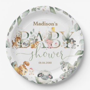 Groene boerderijdieren genderneutraal Baby shower Papieren Bordje