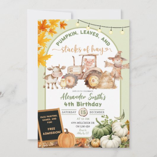 Groene Boerderijdieren Pompoen Stacks van Hay Birt Kaart (Voorkant)