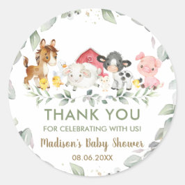 Groene boerderijdieren verjaardag baby shower favo ronde sticker
