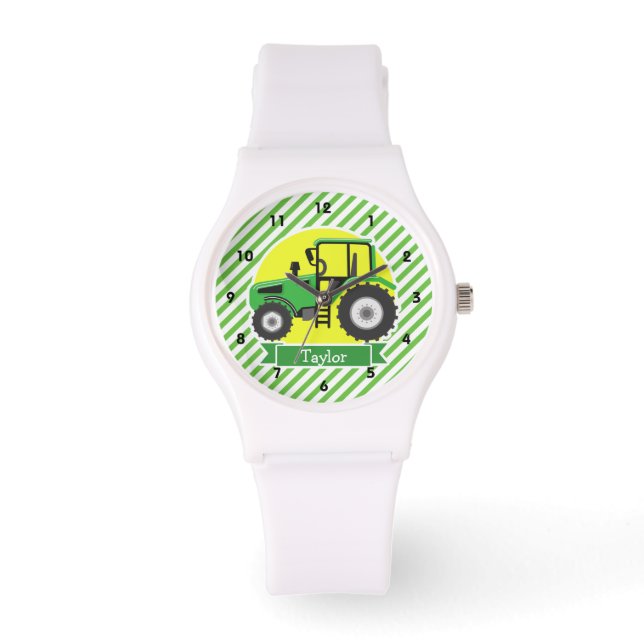 Groene Boerderijen Tractor met Geel; Groen & Wit Horloge (Voorkant)