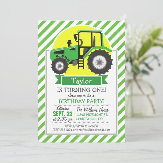 Groene Boerderijen Tractor met Geel; Groen & Wit Kaart (Staand voorkant)