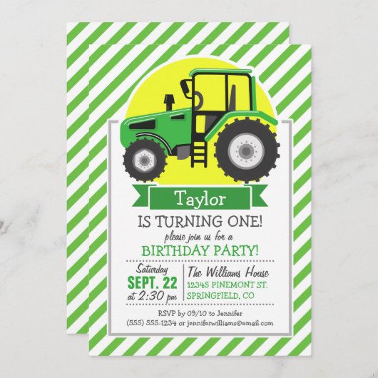 Groene Boerderijen Tractor met Geel; Groen & Wit Kaart (Voorkant / Achterkant)