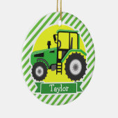 Groene Boerderijen Tractor met Geel; Groen & Wit Keramisch Ornament (Rechts)