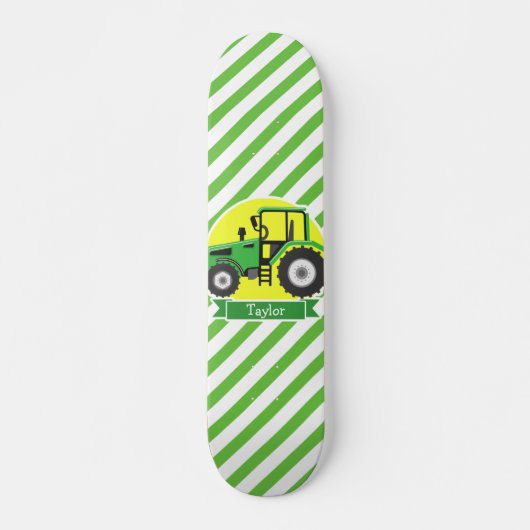 Groene Boerderijen Tractor met Geel; Groen & Wit Persoonlijk Skateboard (Voorkant)