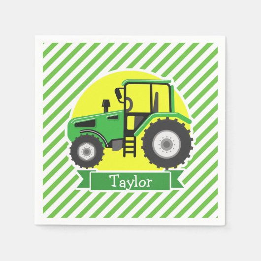 Groene Boerderijen Tractor met Geel; Groen & Wit Servetten (Voorkant)