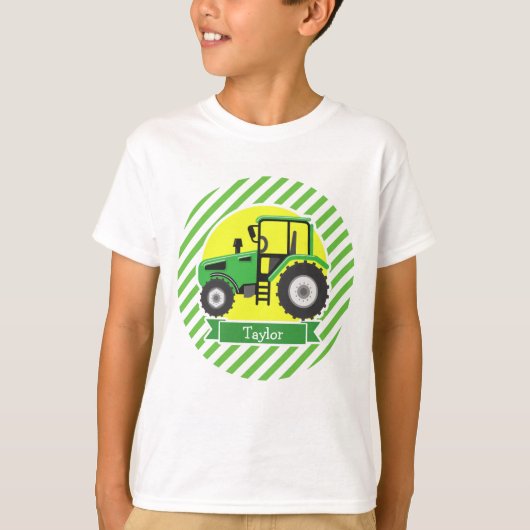 Groene Boerderijen Tractor met Geel; Groen & Wit T-shirt (Voorkant)