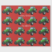 Groene Boerderijen tractoren op rode kerstwrappen Cadeaupapier (Vlak)