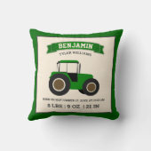 Groene boerentractor baby geboorte statistieken kussen (Achterkant)