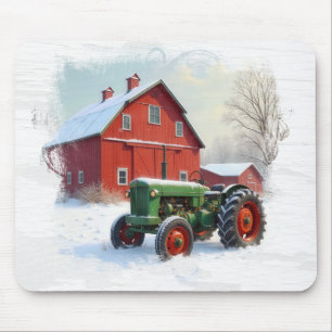 Groene boerentractor en rode schuur muismat
