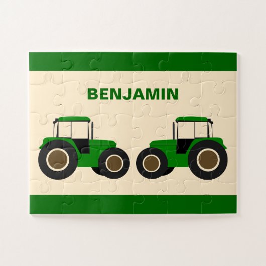Groene Boerentractor Kinderen Naam Legpuzzel (Horizontaal)