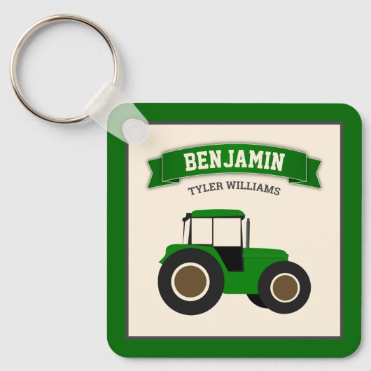 Groene Boerentractor Kindernaam Sleutelhanger (Voorkant)