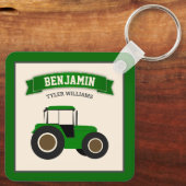 Groene Boerentractor Kindernaam Sleutelhanger (Achterkant)
