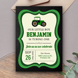 Groene boerentractor kinderverjaardagsfeest op sch kaart