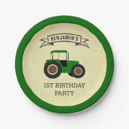 Groene boerentractor Kinderverjaardagsfeestje Papieren Bordje