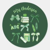 Groene Bogen Elementaire Leraar St Patrick's Day Ronde Sticker (Voorkant)