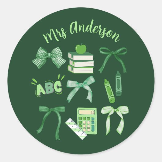 Groene Bogen Elementaire Leraar St Patrick's Day Ronde Sticker (Voorkant)