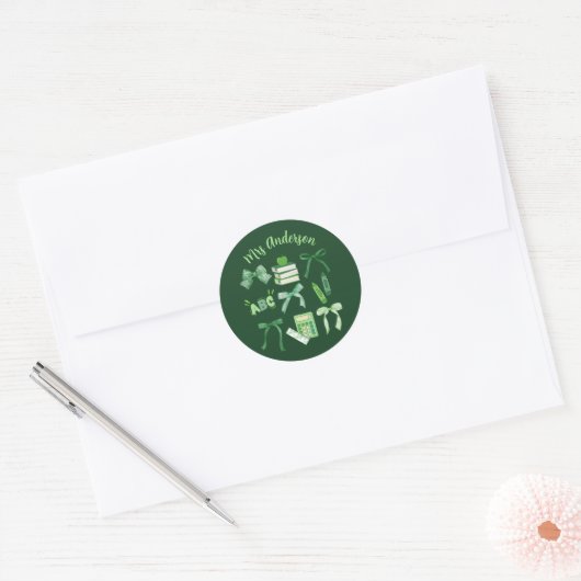 Groene Bogen Elementaire Leraar St Patrick's Day Ronde Sticker (Envelop)