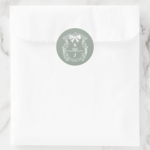 Groene Bogen & Linten Monogram Crest Ronde Sticker