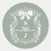  Groene Bogen & Linten Monogram Crest Ronde Sticker (Voorkant)