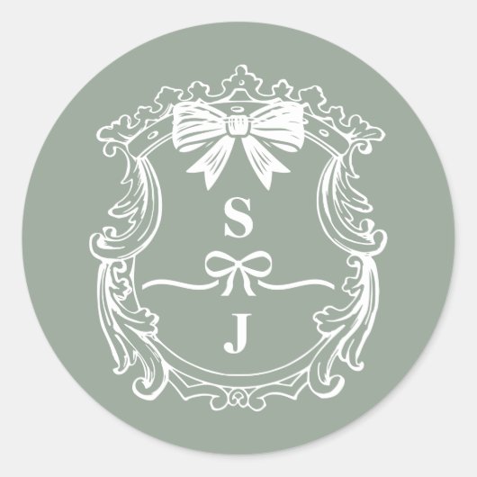  Groene Bogen & Linten Monogram Crest Ronde Sticker (Voorkant)