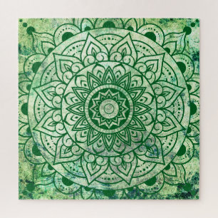 Groene Boheemse Etnische Stijlvolle Mandala Legpuzzel