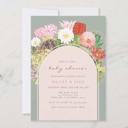 Groene Boho Arch Cactus Bloom Desert Baby shower Kaart (Voorkant)