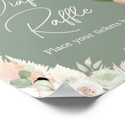 Groene Boho Beer ballon Baby shower luier Raffle Poster (Hoek)