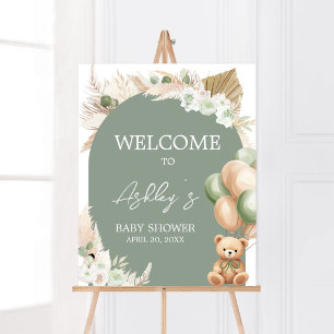 Groene Boho Beer Balloon Baby shower Welkom Poster