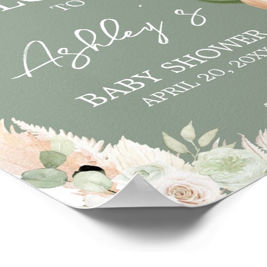 Groene Boho Beer Balloon Baby shower Welkom Poster (Hoek)