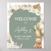 Groene Boho Beer Balloon Baby shower Welkom Poster (Voorkant)