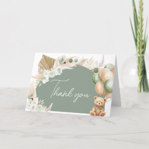Groene Boho Beren ballon Baby shower Bedankkaart