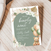 Groene Boho Beren ballon Baby shower Kaart