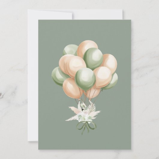Groene Boho Beren ballon Baby shower Kaart (Achterkant)