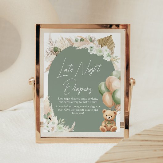 Groene Boho Beren ballon Late Night Luiers Poster