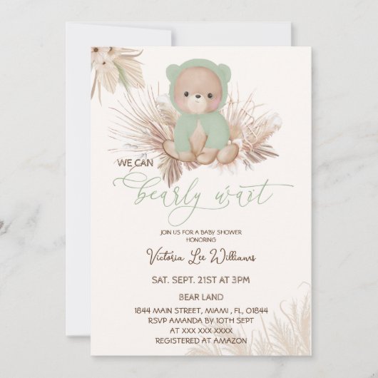 Groene Boho Beren Wachten Nauwelijks Baby Shower Kaart (Voorkant)