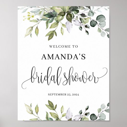 Groene boho blad bruidsshower welkomstbord poster (Voorkant)