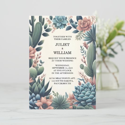 Groene Boho blad woestijn cactussen succulent brui Kaart (Staand voorkant)