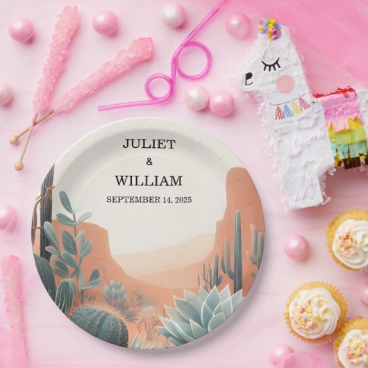 Groene Boho blad woestijn cactussen succulent brui Papieren Bordje (Feest)