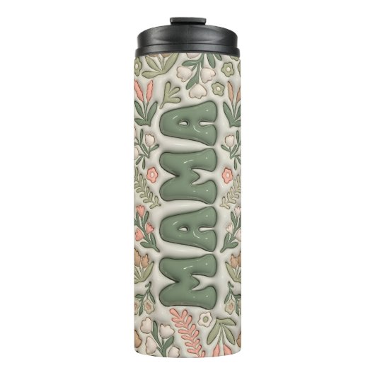 Groene Boho Bloemen 3d Opgeblazen Mama Thermosbeker (Voorkant)
