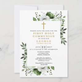 Groene Boho Bloemen Botanische Eerste Heilige Comm Save The Date