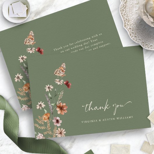 Groene Boho Bloemen Bruiloft Dankkaart Bedankkaart