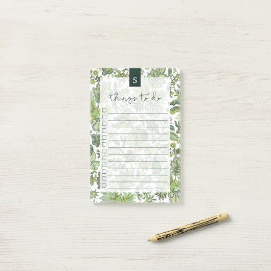 Groene Boho  Bloemen Gelijnde To-Do lijst Post-it® Notes (Op bureau)