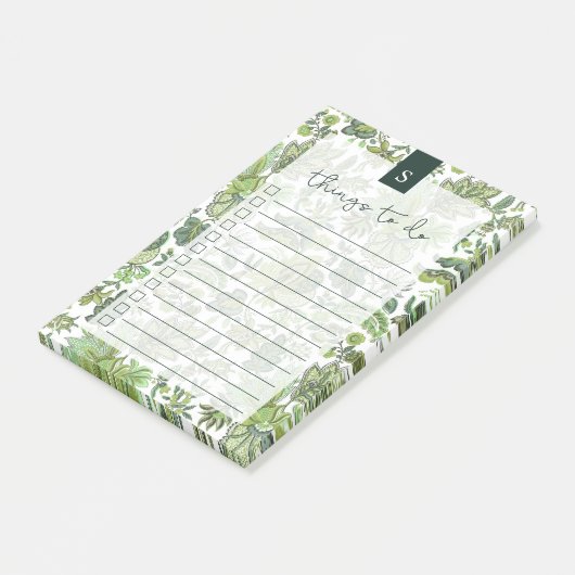 Groene Boho  Bloemen Gelijnde To-Do lijst Post-it® Notes (Schuin)