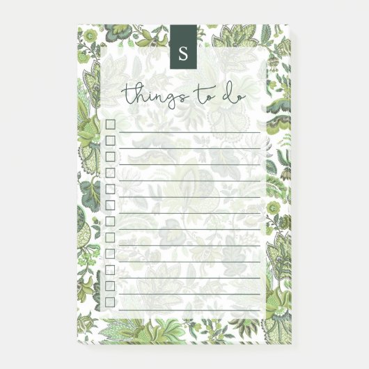 Groene Boho  Bloemen Gelijnde To-Do lijst Post-it® Notes (Voorkant)