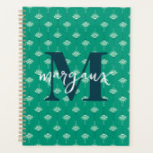 Groene Boho Bloemen Gepersonaliseerde Monogram Naa Planner (Voorkant)
